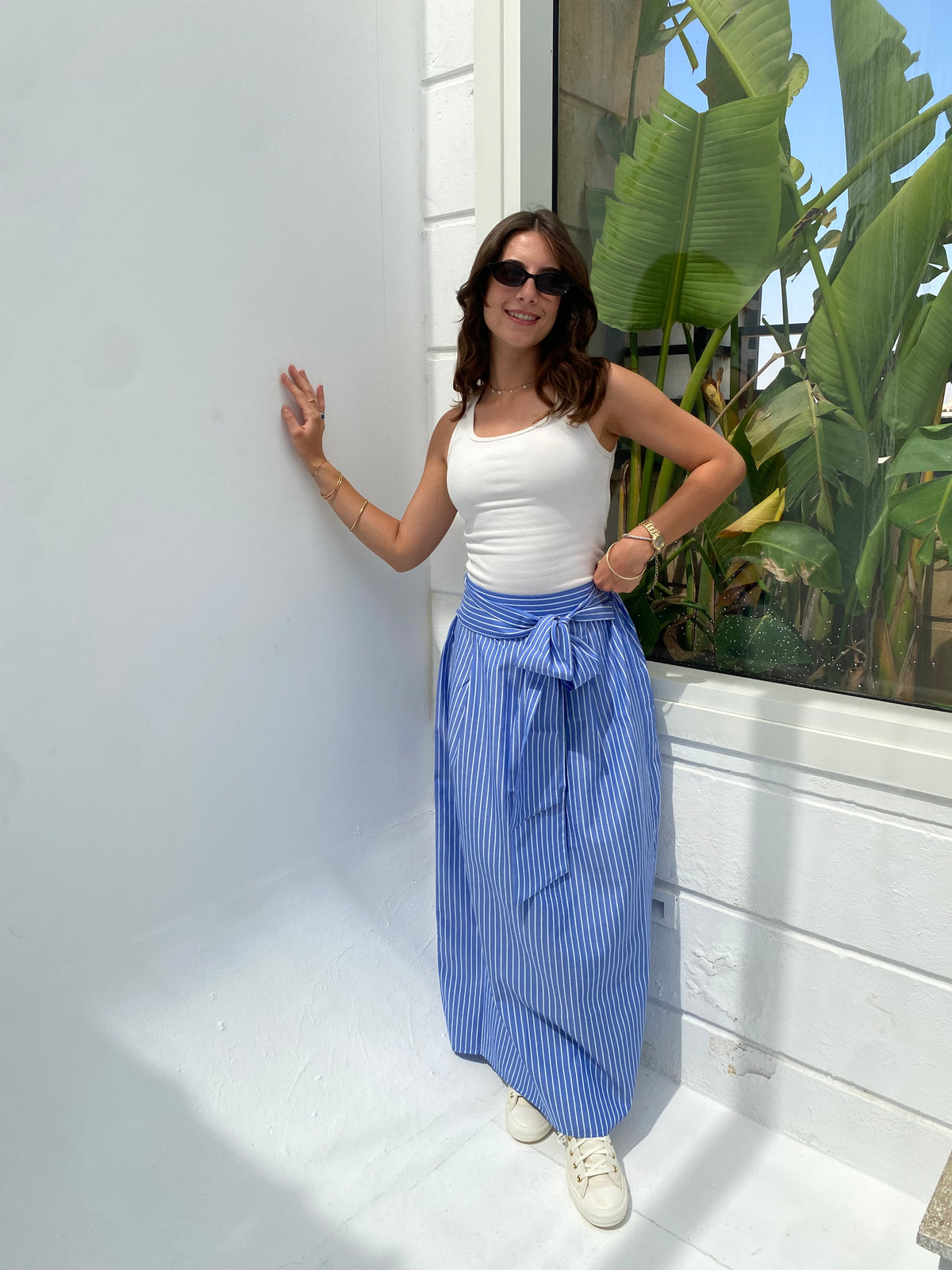 Blue striped wrap skirt