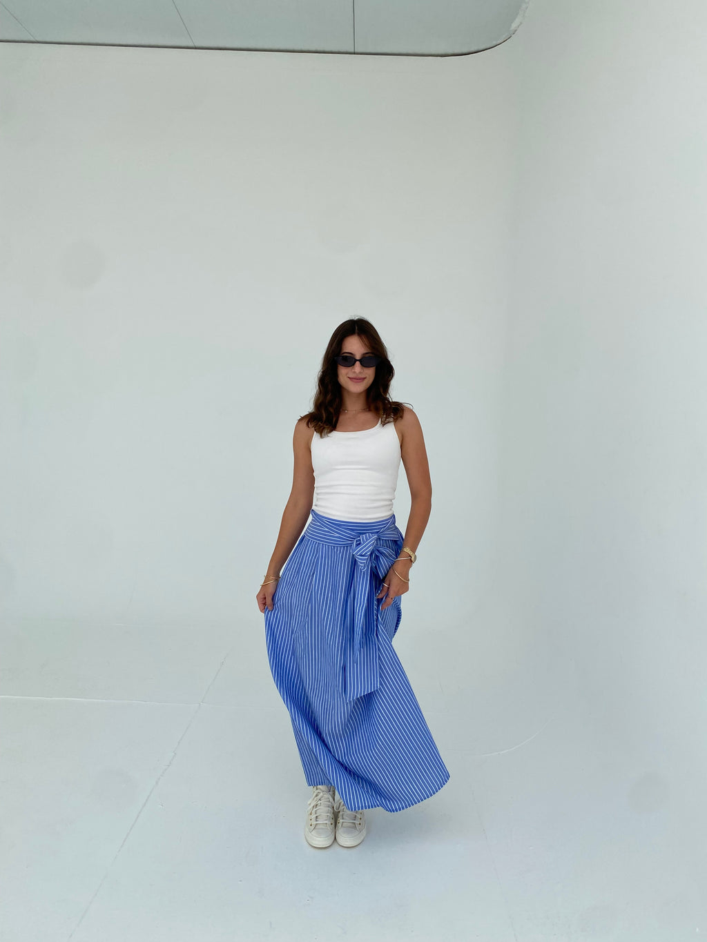 Blue striped wrap skirt