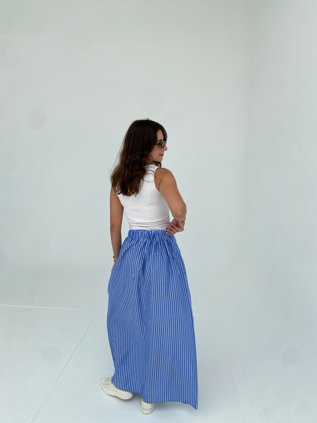 Blue striped wrap skirt