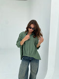 Olive oversized shirt with gathered waist