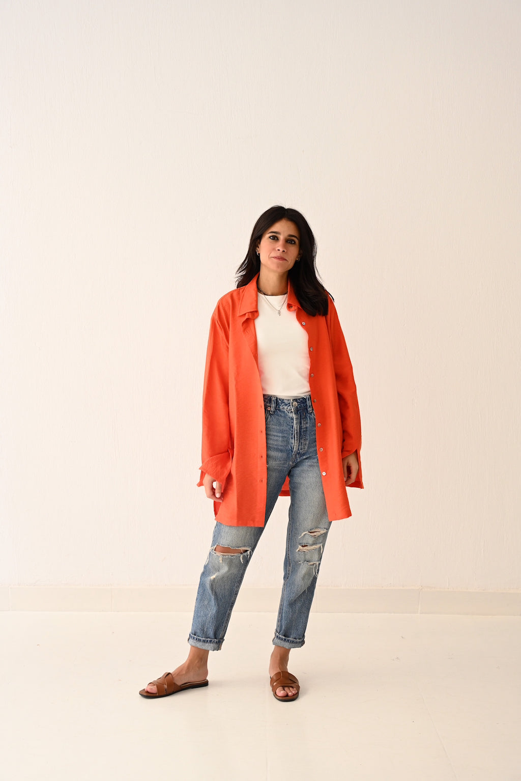Orange Linen Blouse