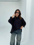 Black oversized shirt with gathered waist