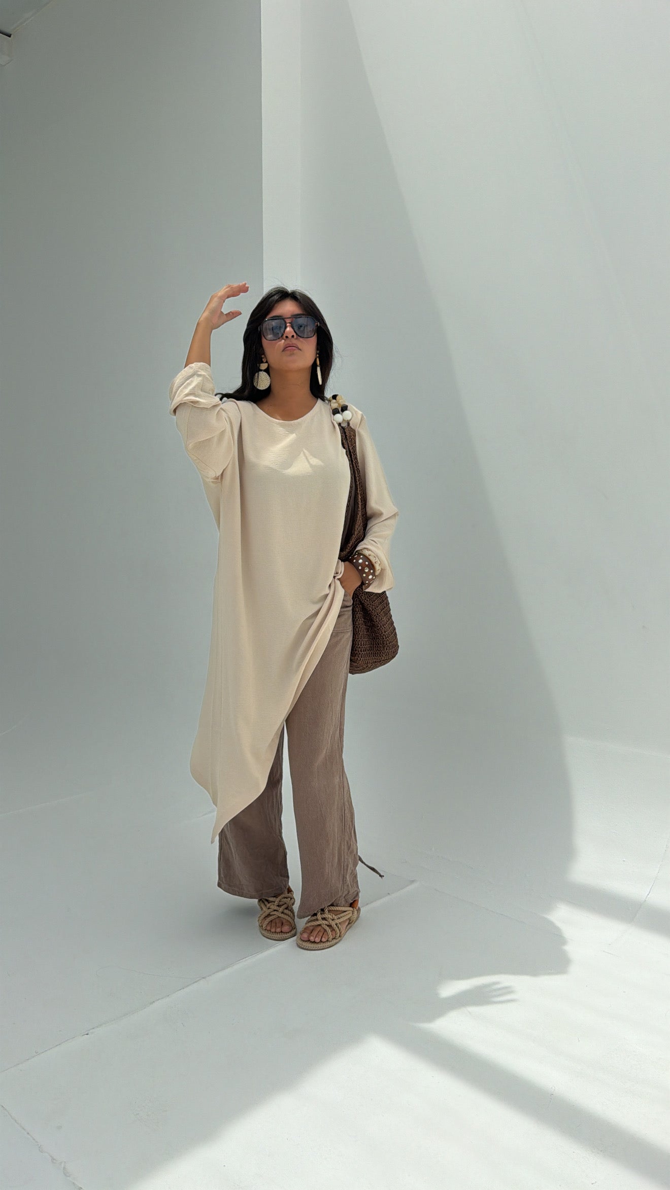 Cream Asymmetric Long Top