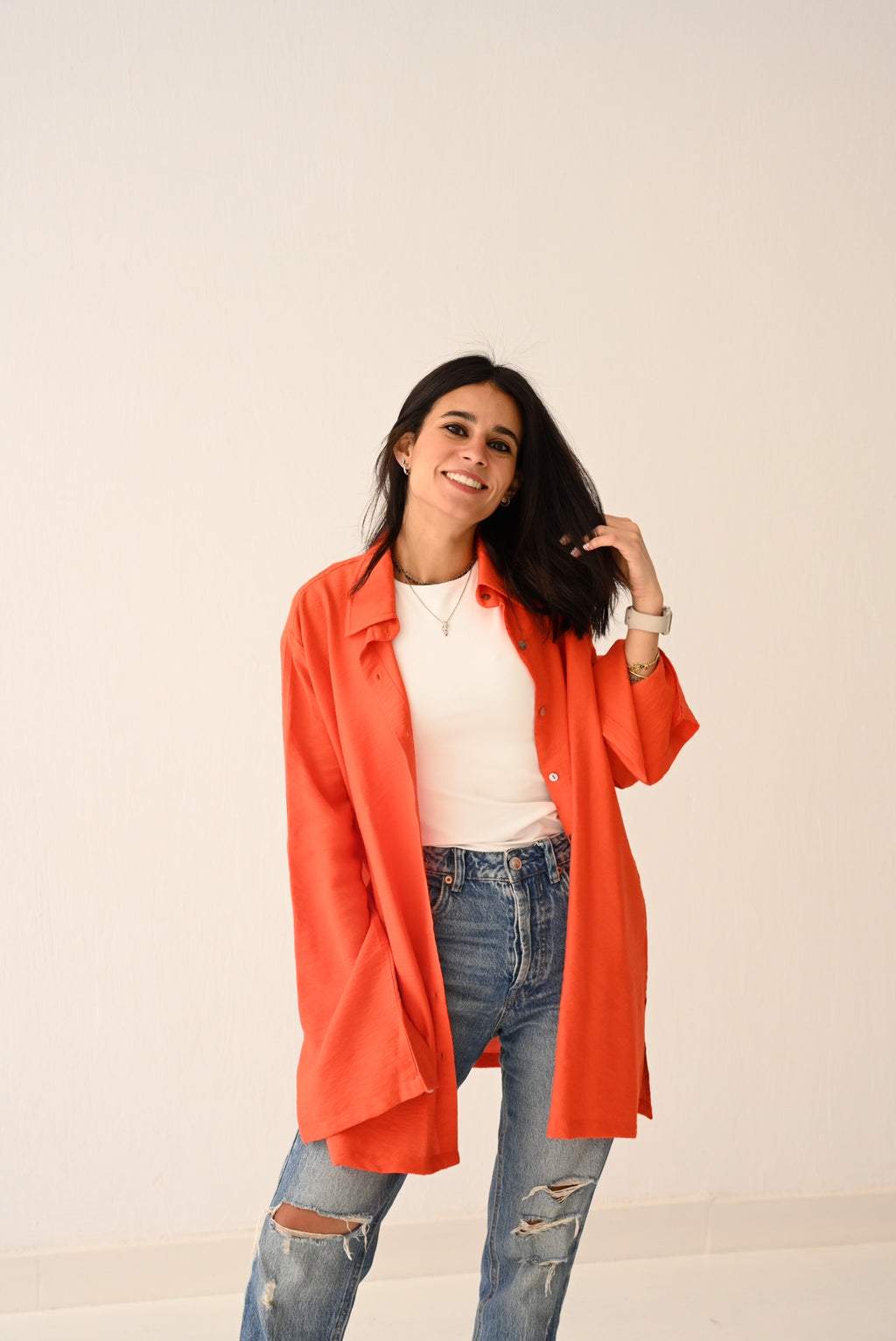Orange Linen Blouse